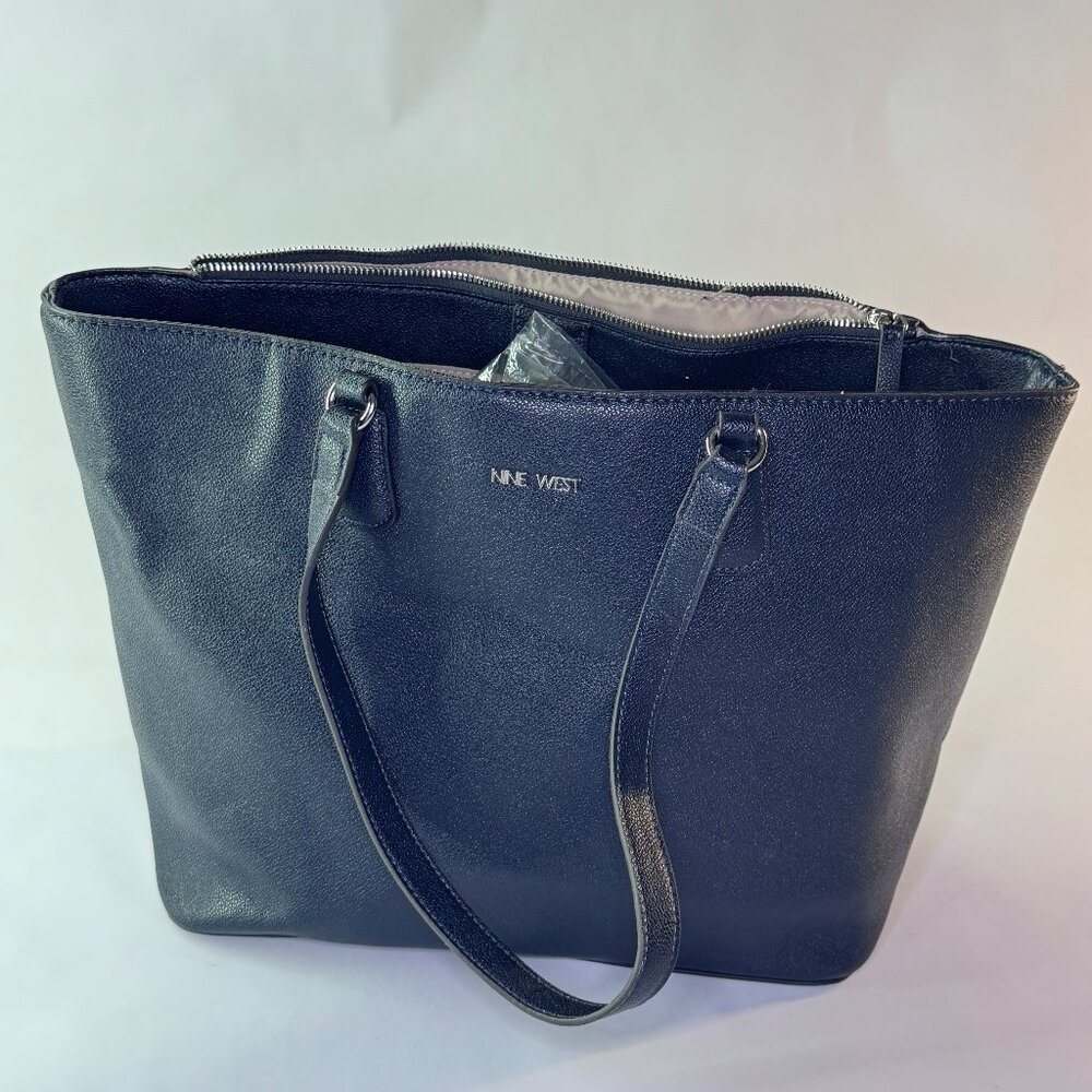 Large Navy Nine West Tote Faux Leather